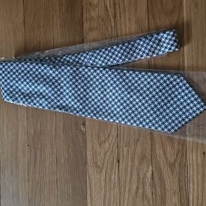 Italy Seta Tie Men's Navy Blue White Silvery Print Pure Silk Hand Made NeckTie